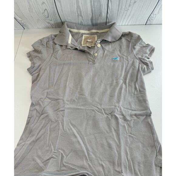 Vtg Y2K Hollister Logo Gray Polo Top Tee Bella Swan Grunge SZ Large - Picture 1 of 5